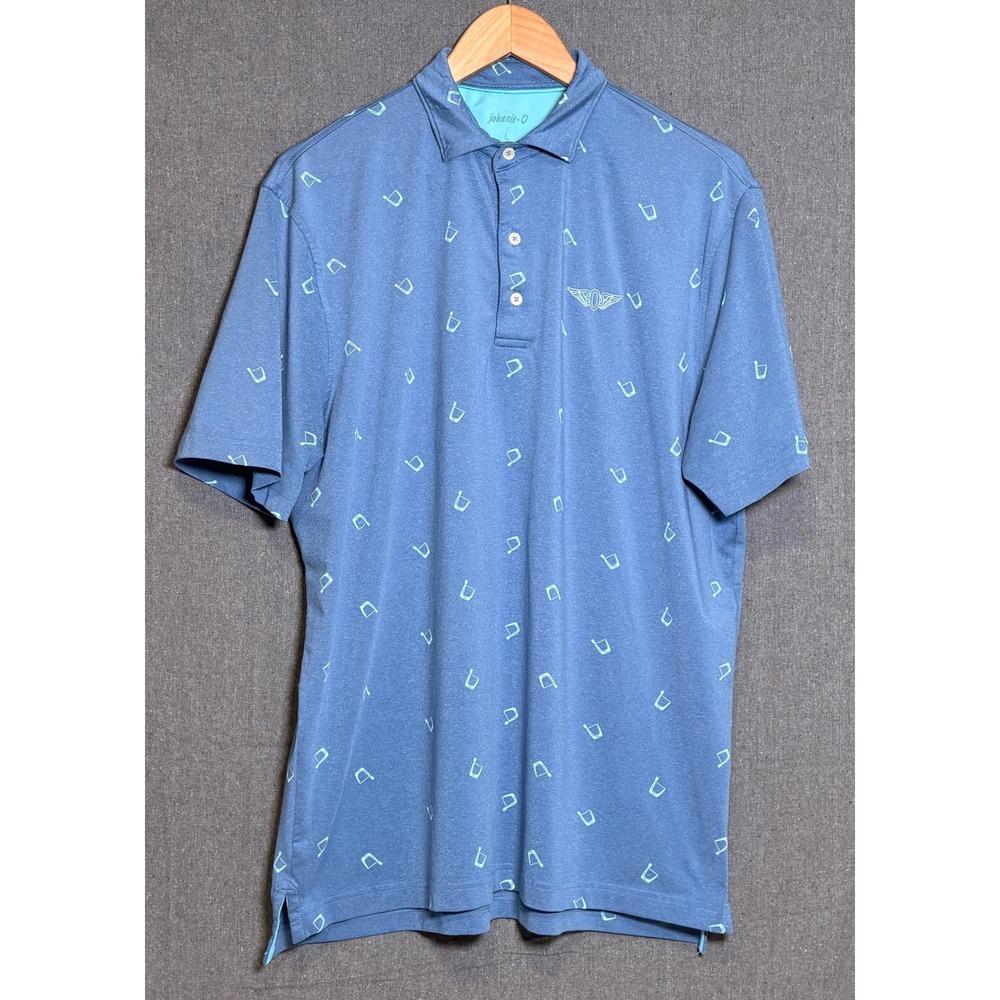 Johnnie-O Mens PREP-FORMANCE Polo Shirt Large Blue Cocktail Print Lake
